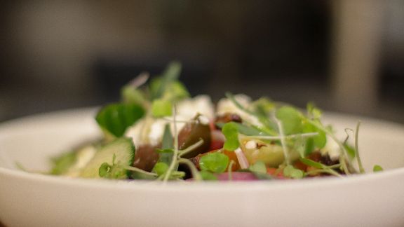Plated salad with microgreens and mushrooms from Metro Private Cinema’s themed menu