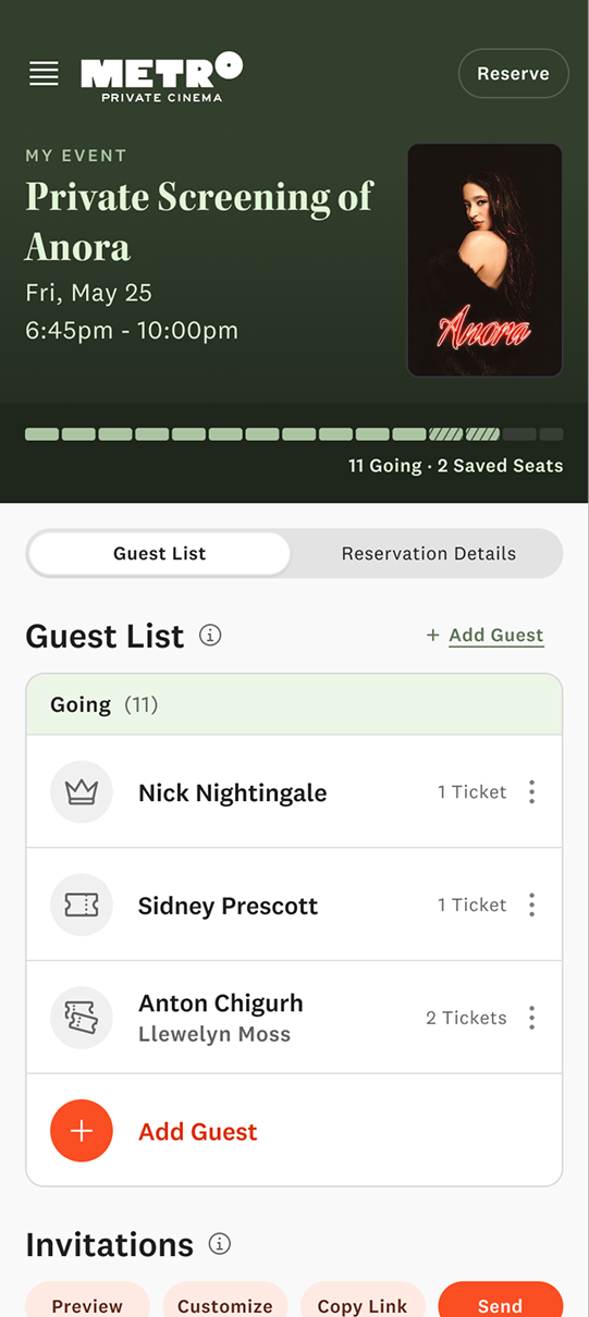Screenshot of the reservation management screen in the app